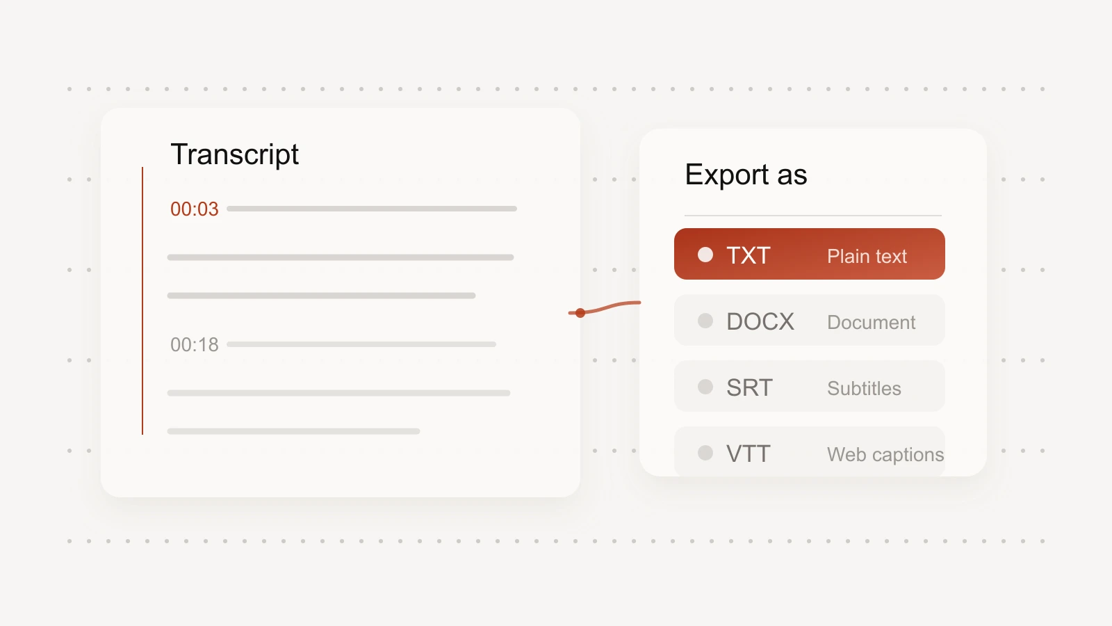 Export sound transcripts in text, document, and subtitle formats